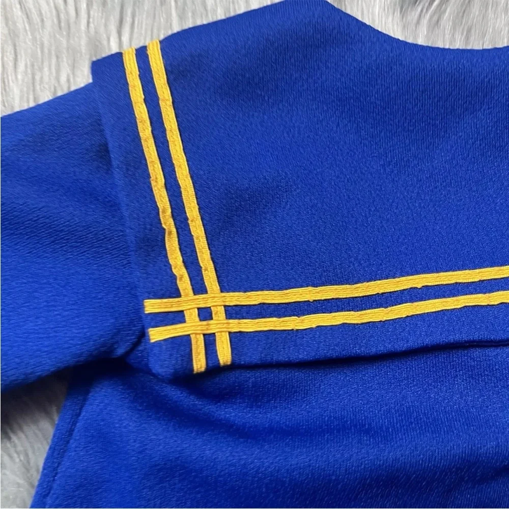 Vintage Toddler Girls Blue Yellow Polyester  Sailor Dress